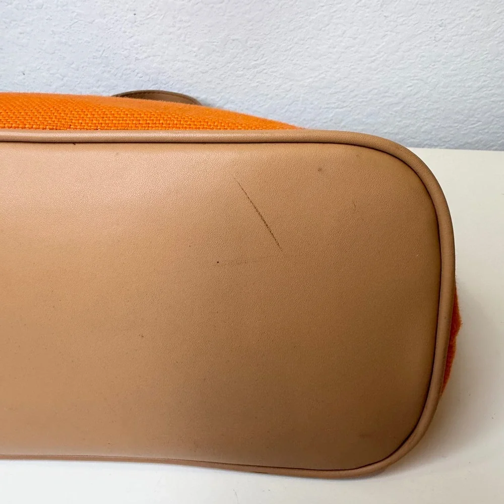 Etienne‎ Aigner Satchel Womens Orange Canvas Leather Trim Preppy Medium